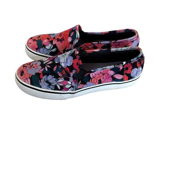 Keds Black and Pink Floral Slip-On Shoes Size 7 - Picture 1 of 4